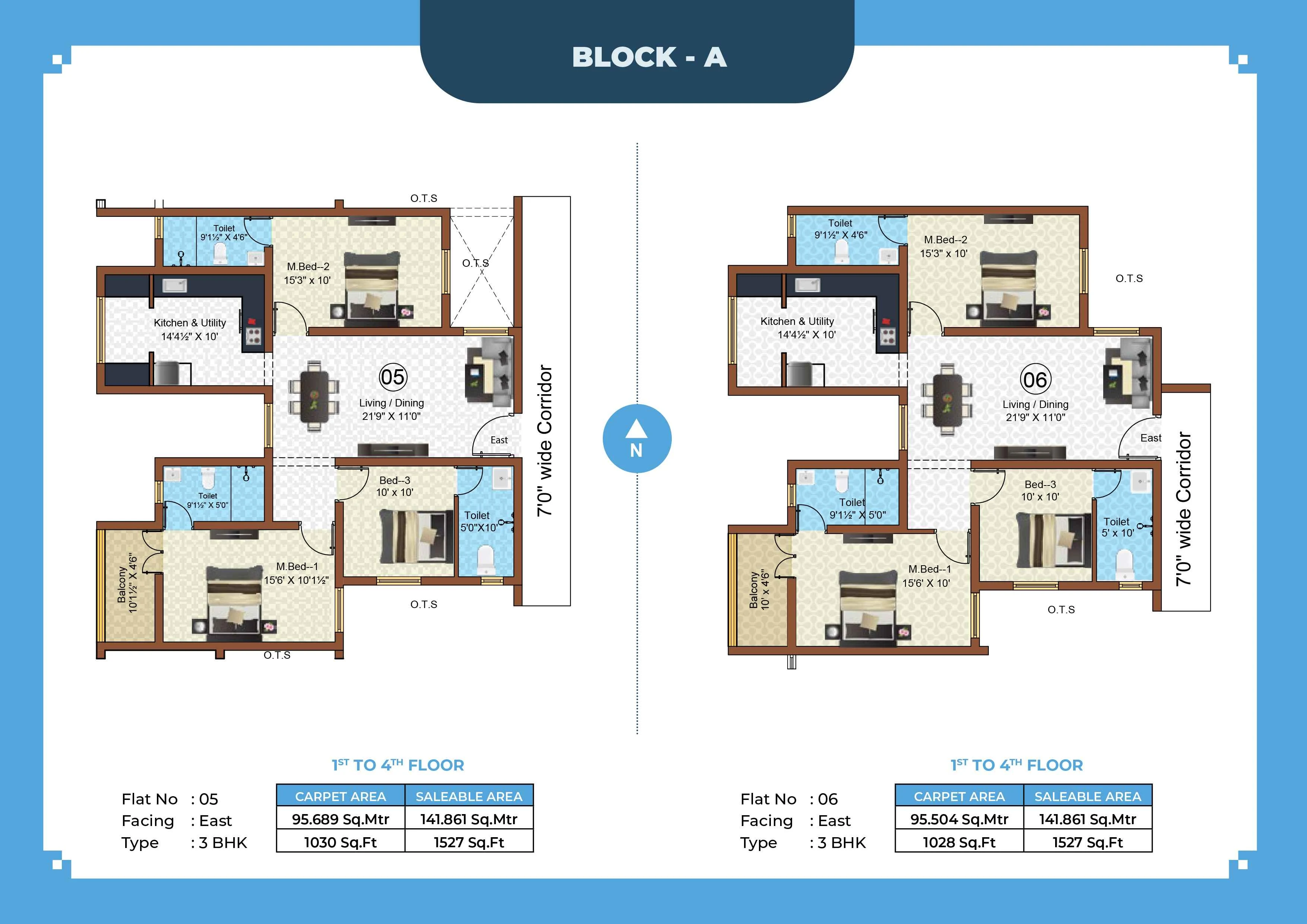 Callia Apartment 3BHK East facing floor plan 1527 sq-ft