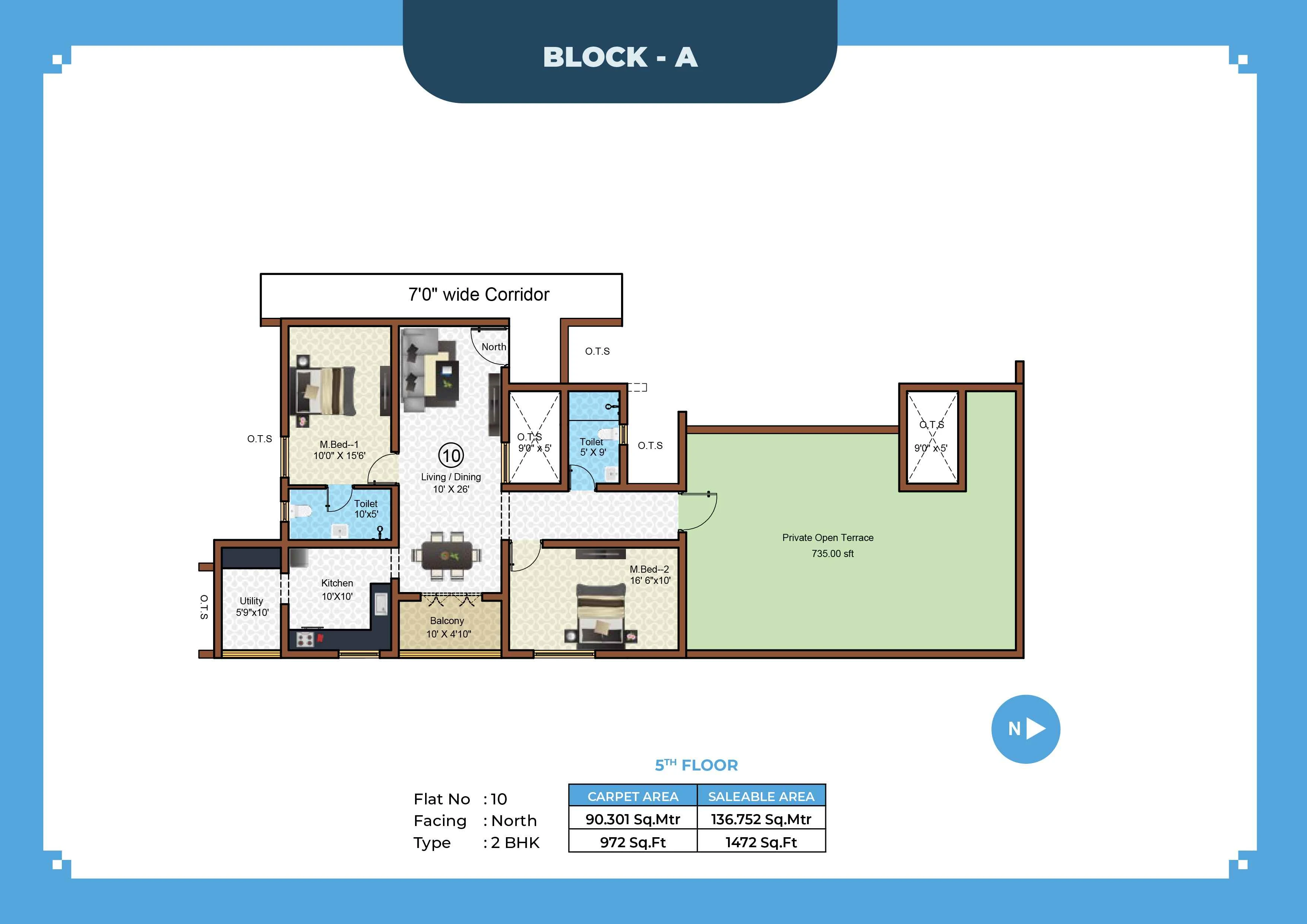 Callia Apartment 2BHK North facing floor plan 1472 sq-ft