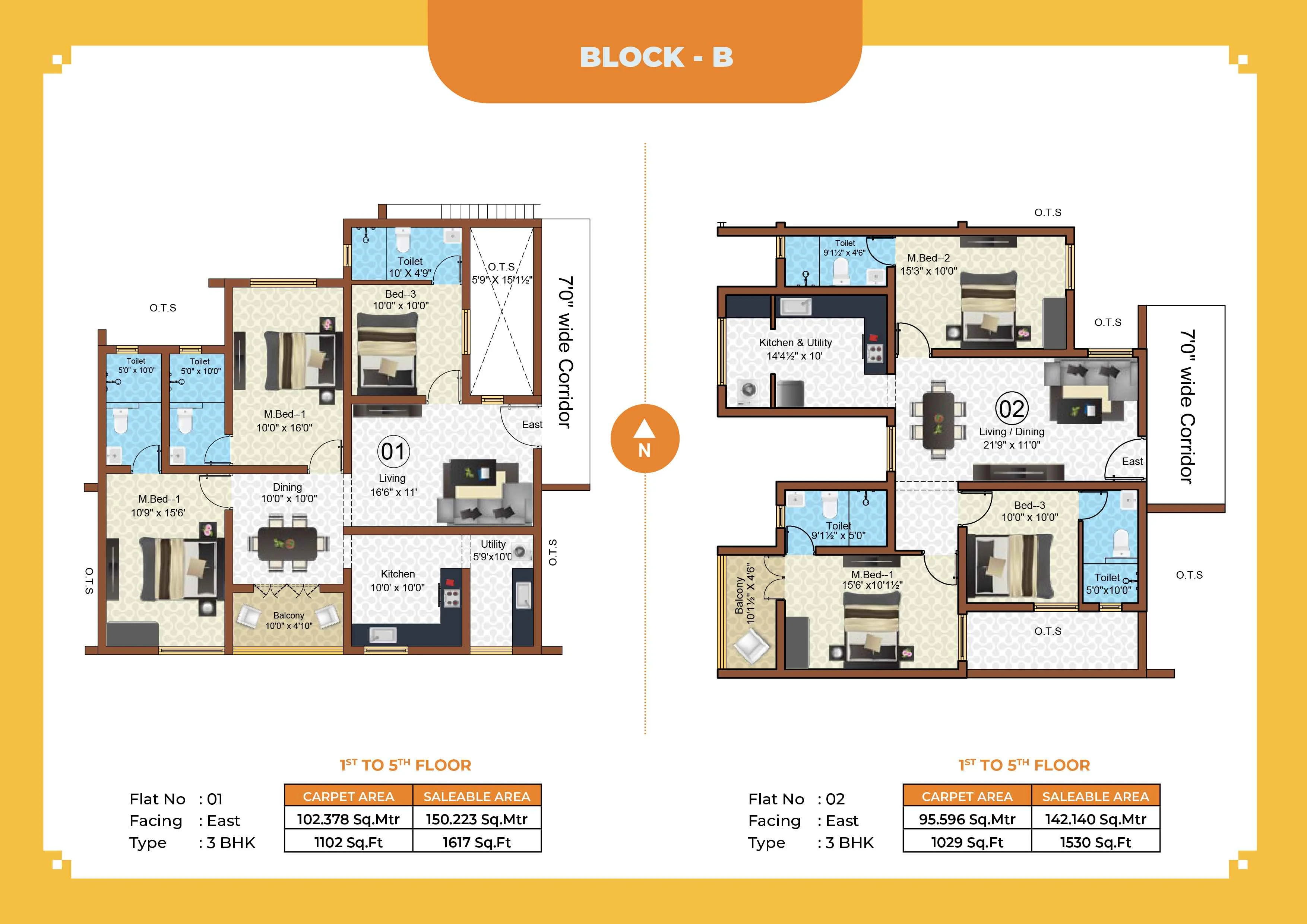 Callia Apartment 3BHK East facing floor plan 1617 sq-ft