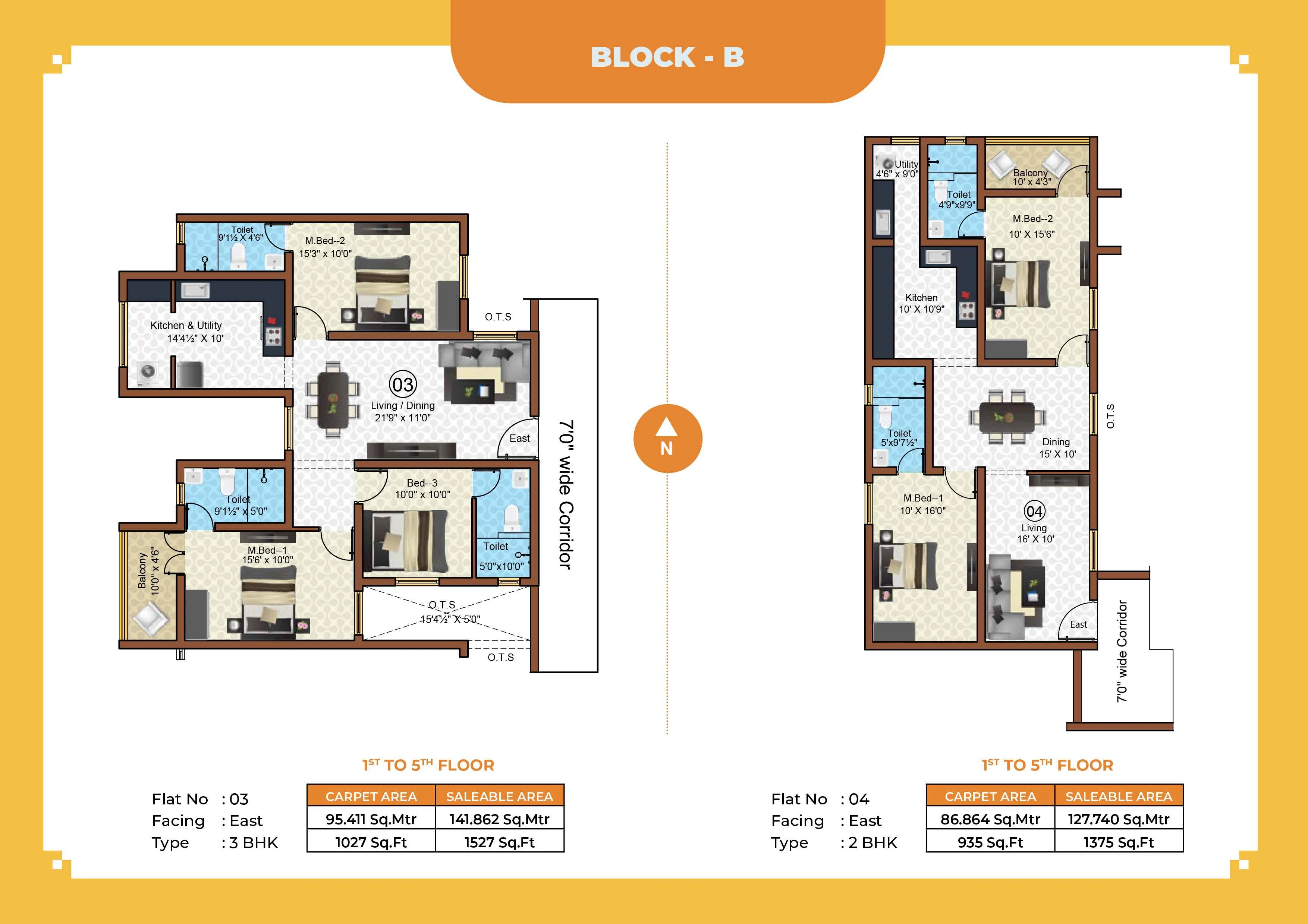 Callia Apartment 3BHK East facing floor plan 1527 sq-ft alternate