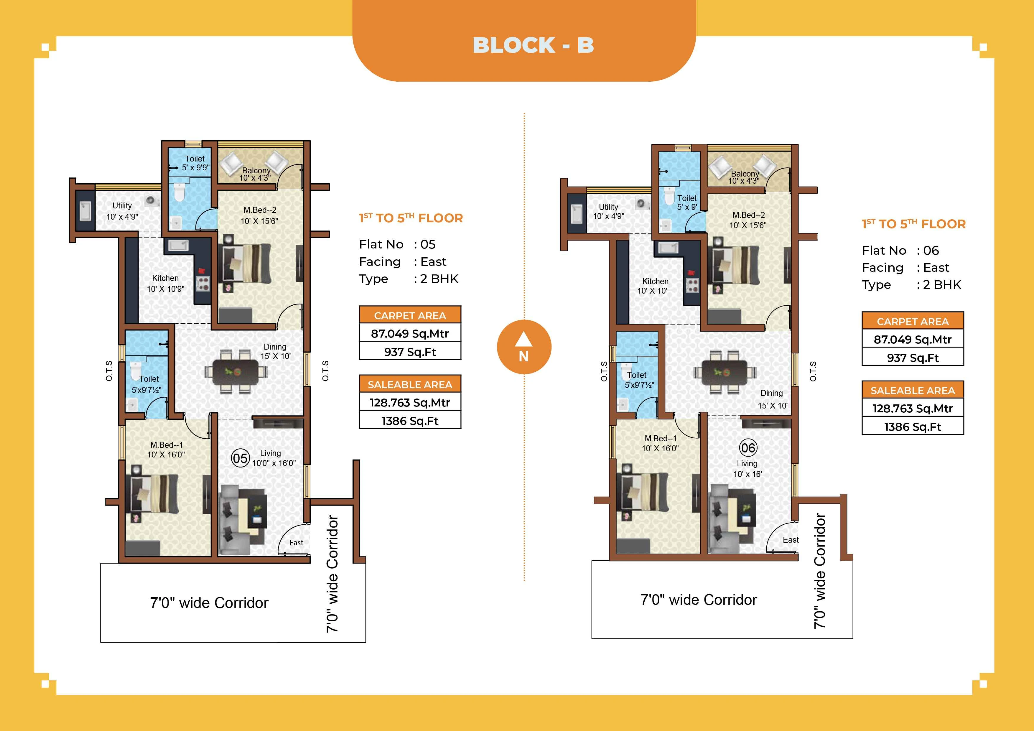 Callia Apartment 2BHK East facing floor plan 1386 sq-ft
