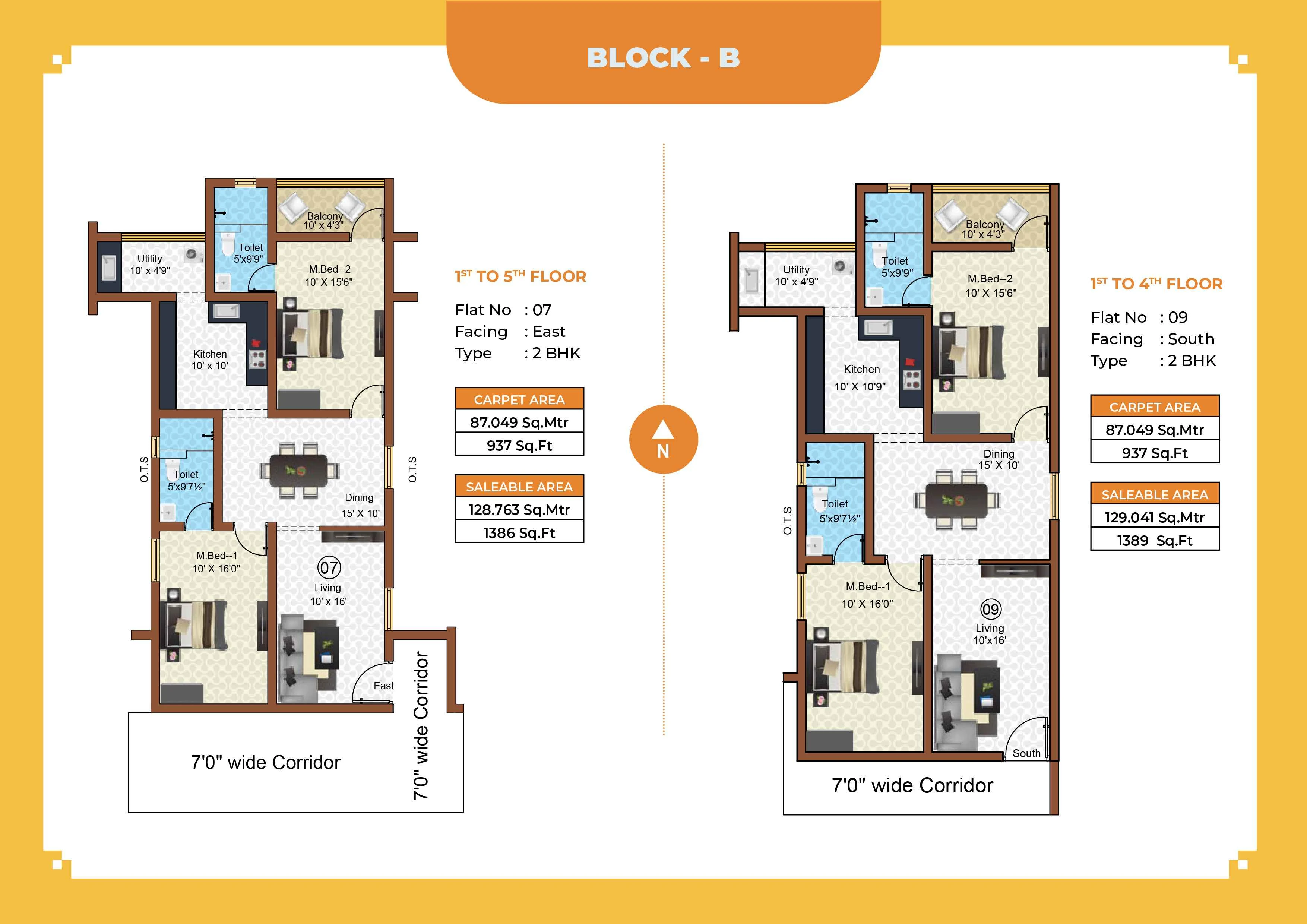 Callia Apartment 2BHK East facing floor plan 1386 sq-ft alternate