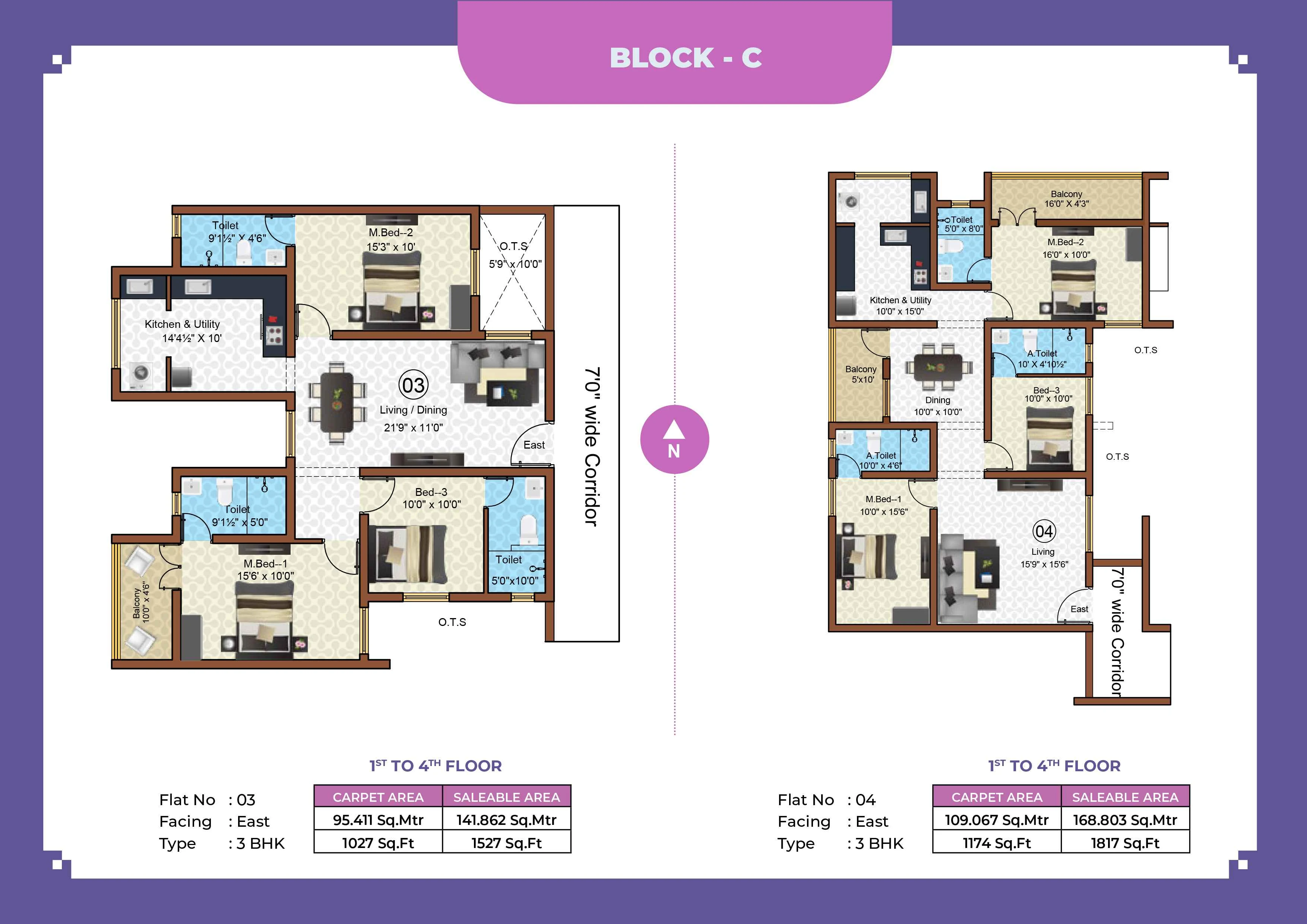 Callia Apartment 3BHK East facing floor plan 1527 sq-ft third variant