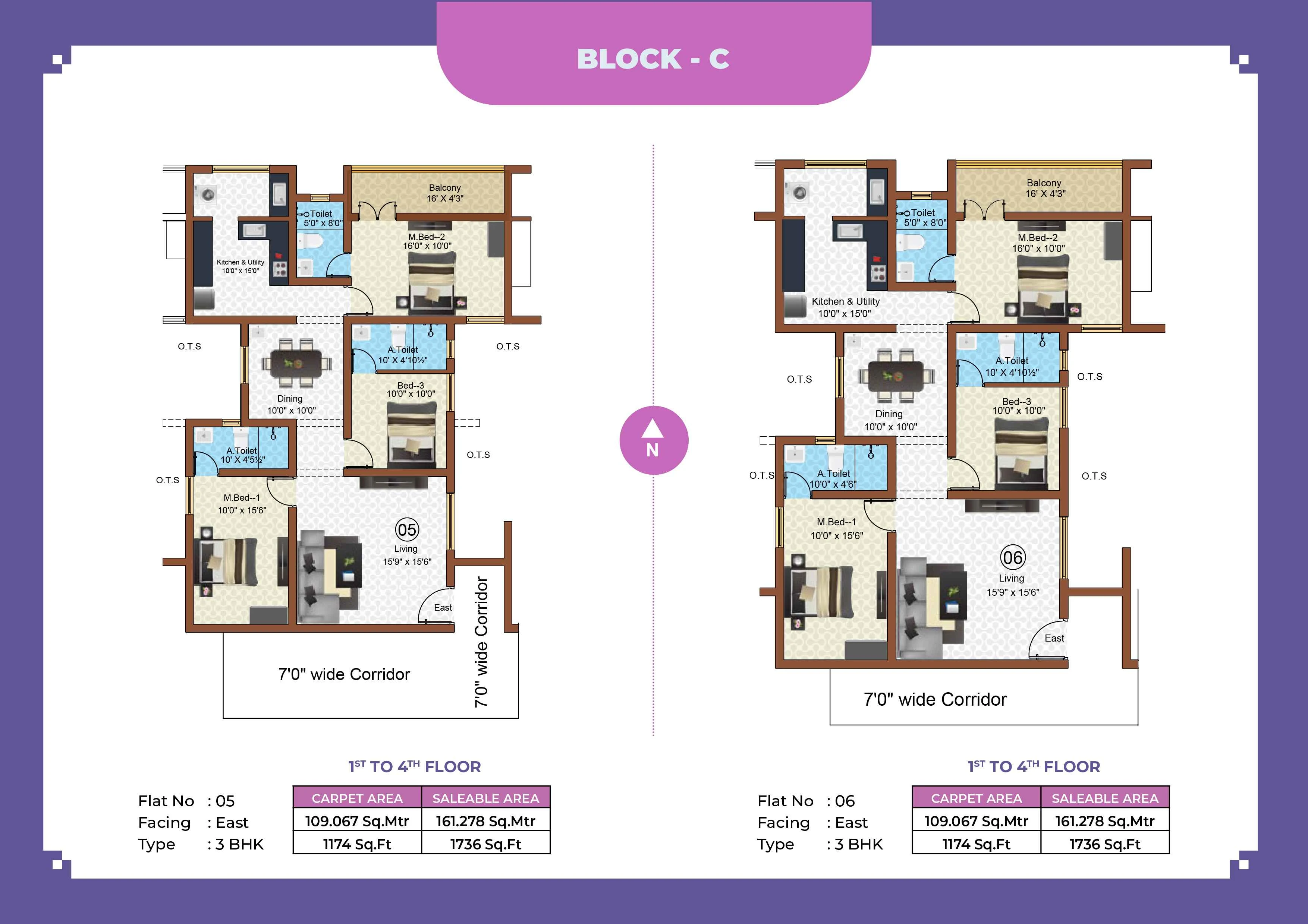 Callia Apartment 3BHK East facing floor plan 1736 sq-ft