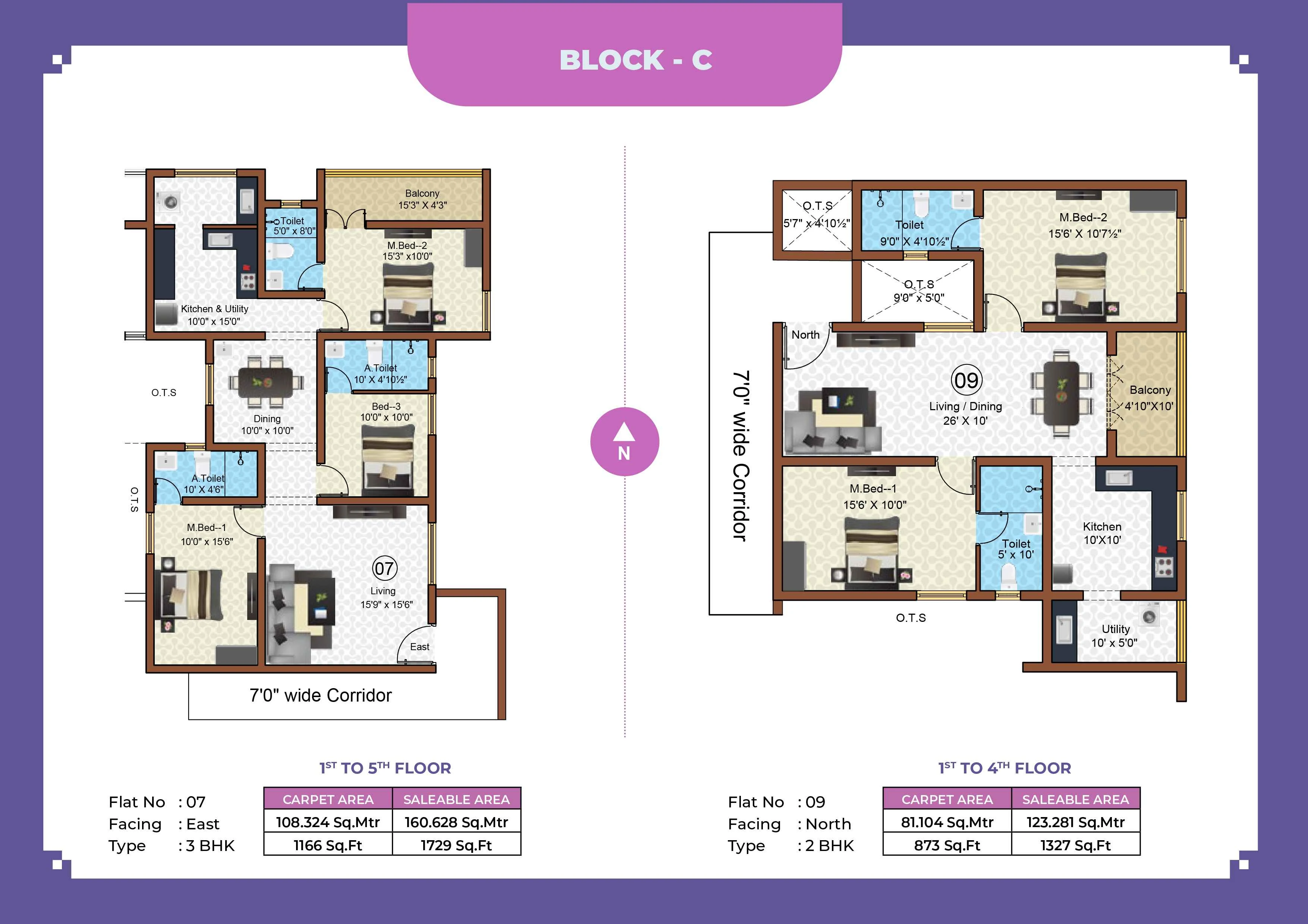 Callia Apartment 3BHK East facing floor plan 1729 sq-ft