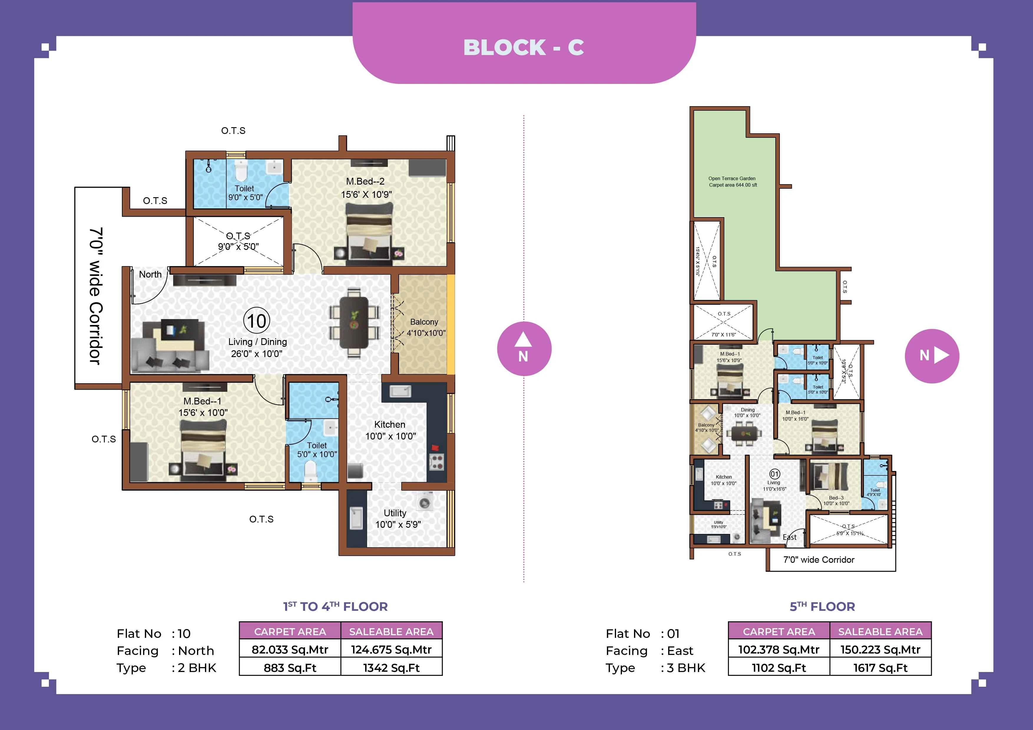 Callia Apartment 2BHK North facing floor plan 1342 sq-ft alternate