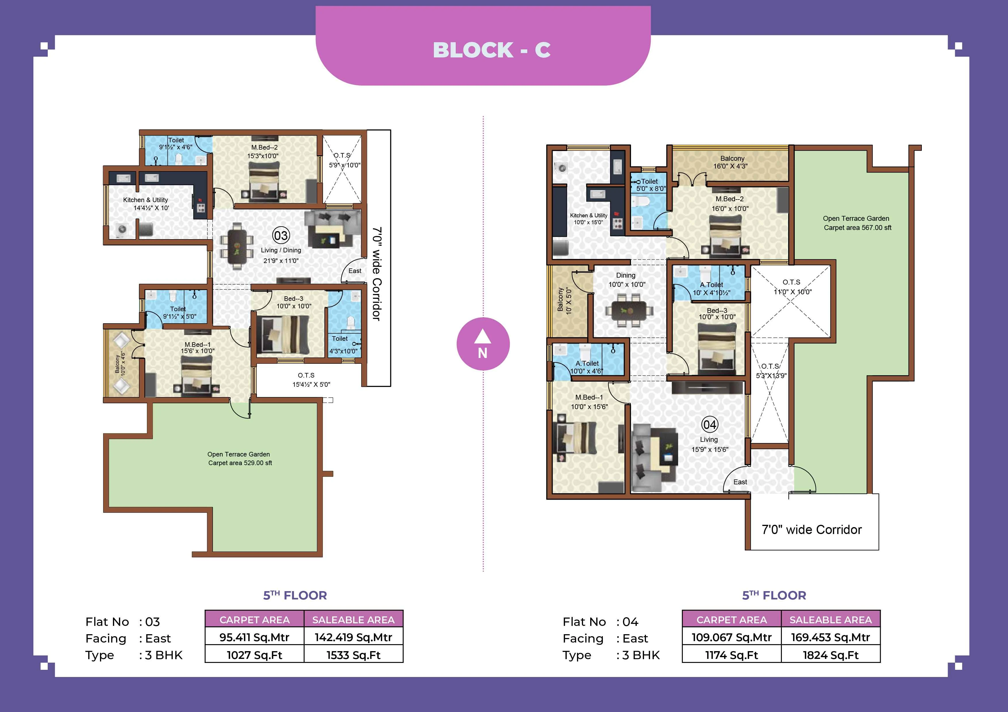 Callia Apartment 3BHK East facing floor plan 1533 sq-ft