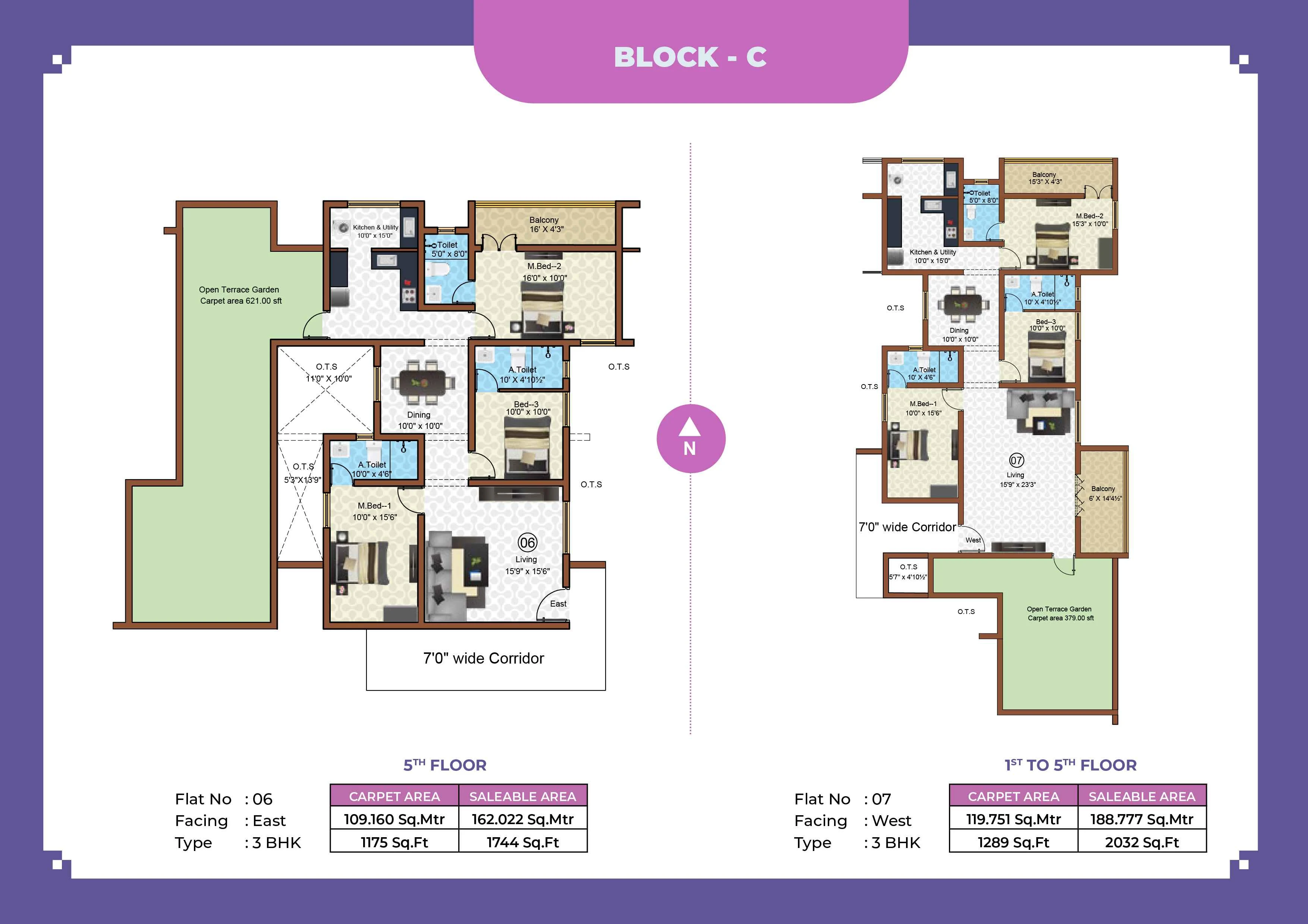 Callia Apartment 3BHK East facing floor plan 1744 sq-ft