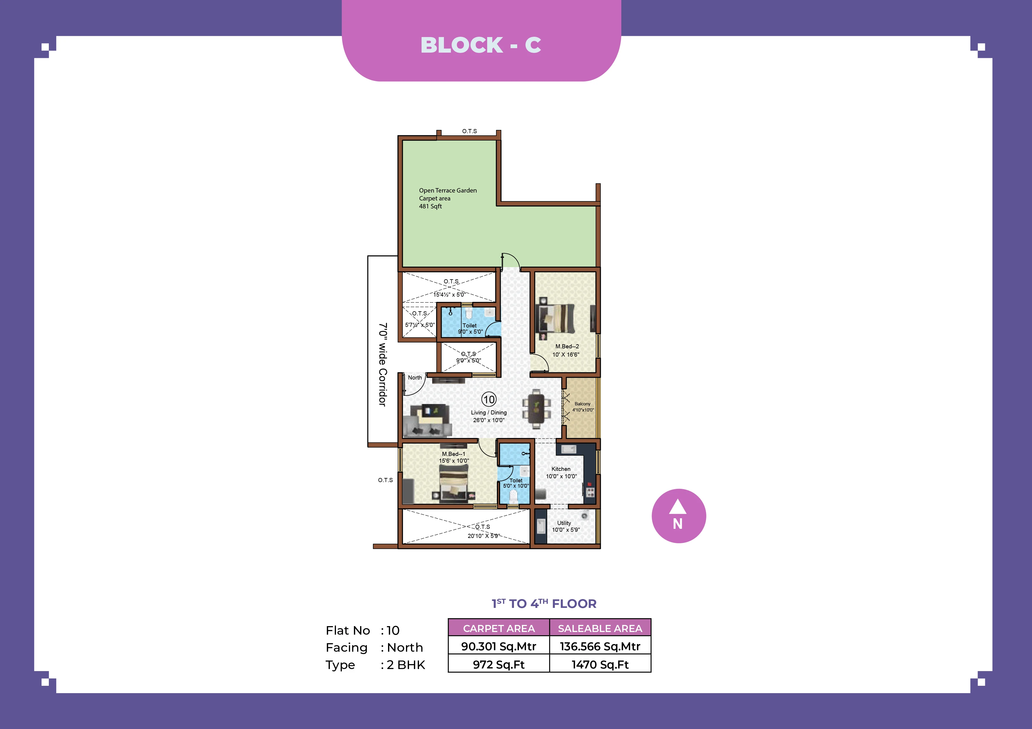 Callia Apartment 2BHK North facing floor plan 1470 sq-ft