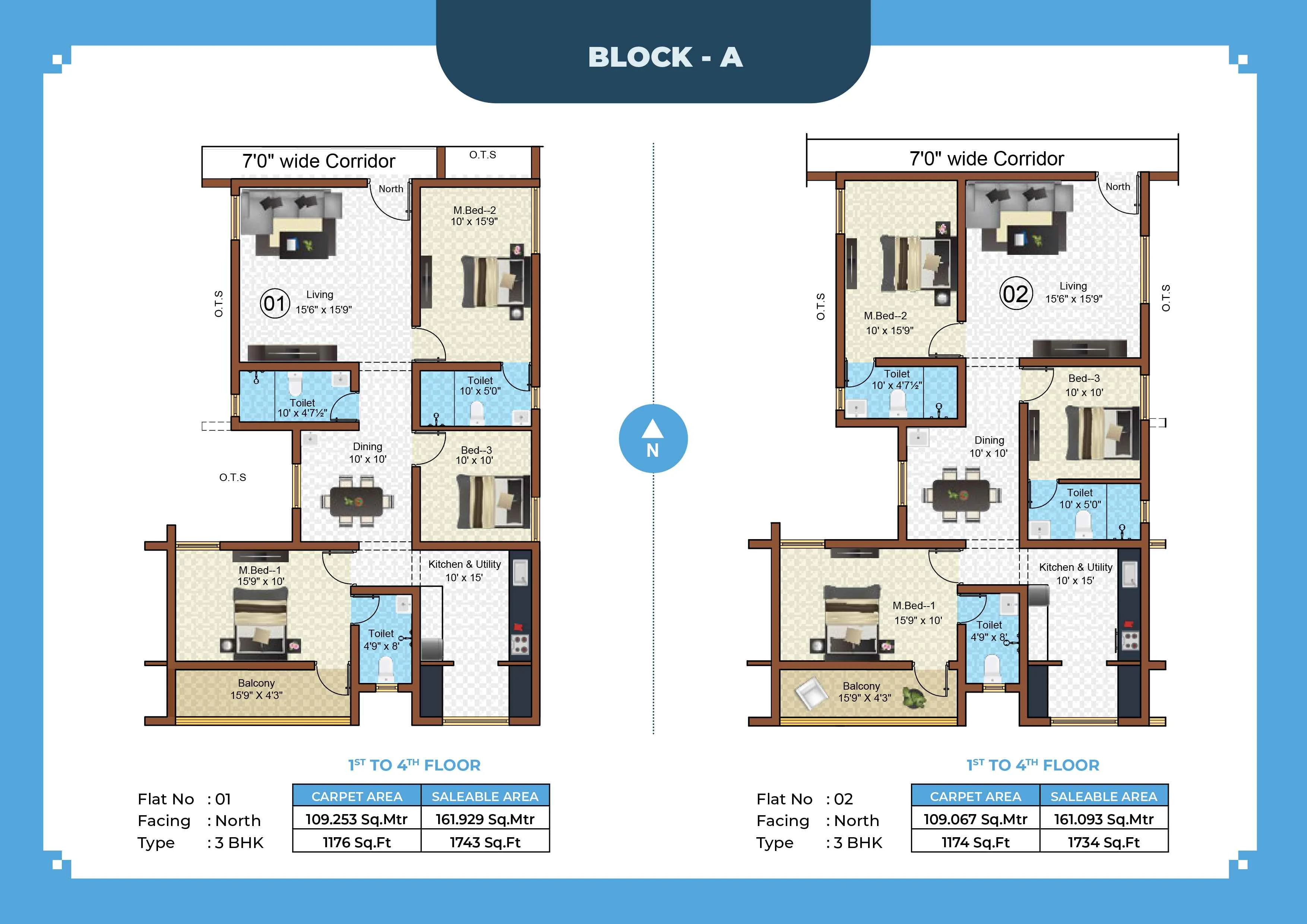 Callia Apartment 3BHK North facing floor plan 1734 sq-ft