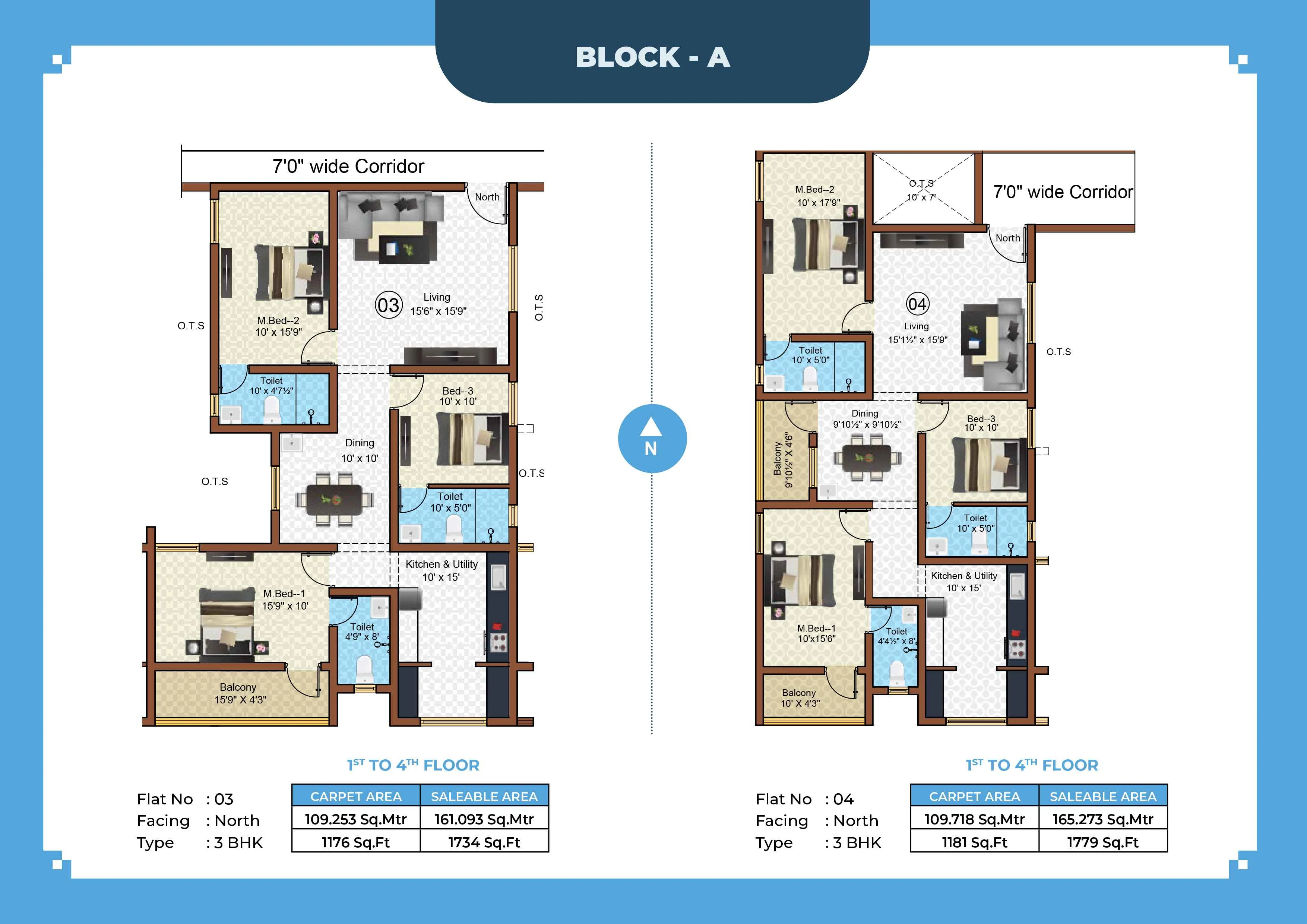 Callia Apartment 3BHK North facing floor plan 1734 sq-ft alternate