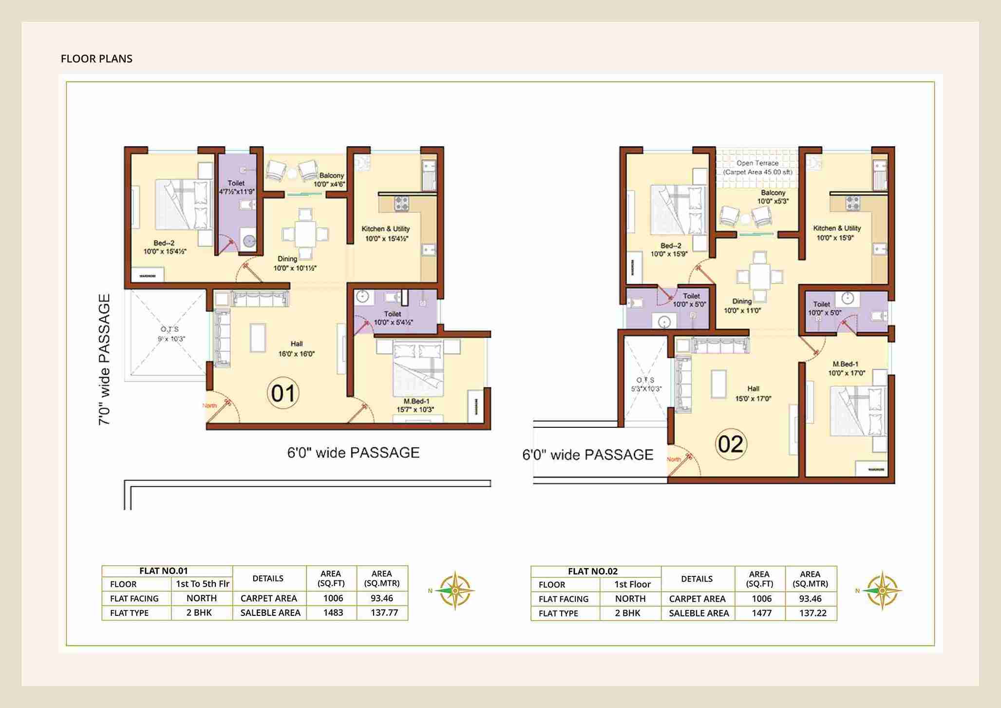 Diora Apartment 2BHK North facing floor plan 1483 sq-ft