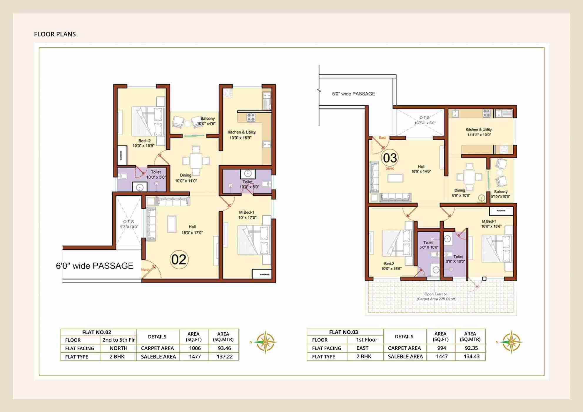 Diora Apartment 2BHK North facing floor plan 1477 sq-ft