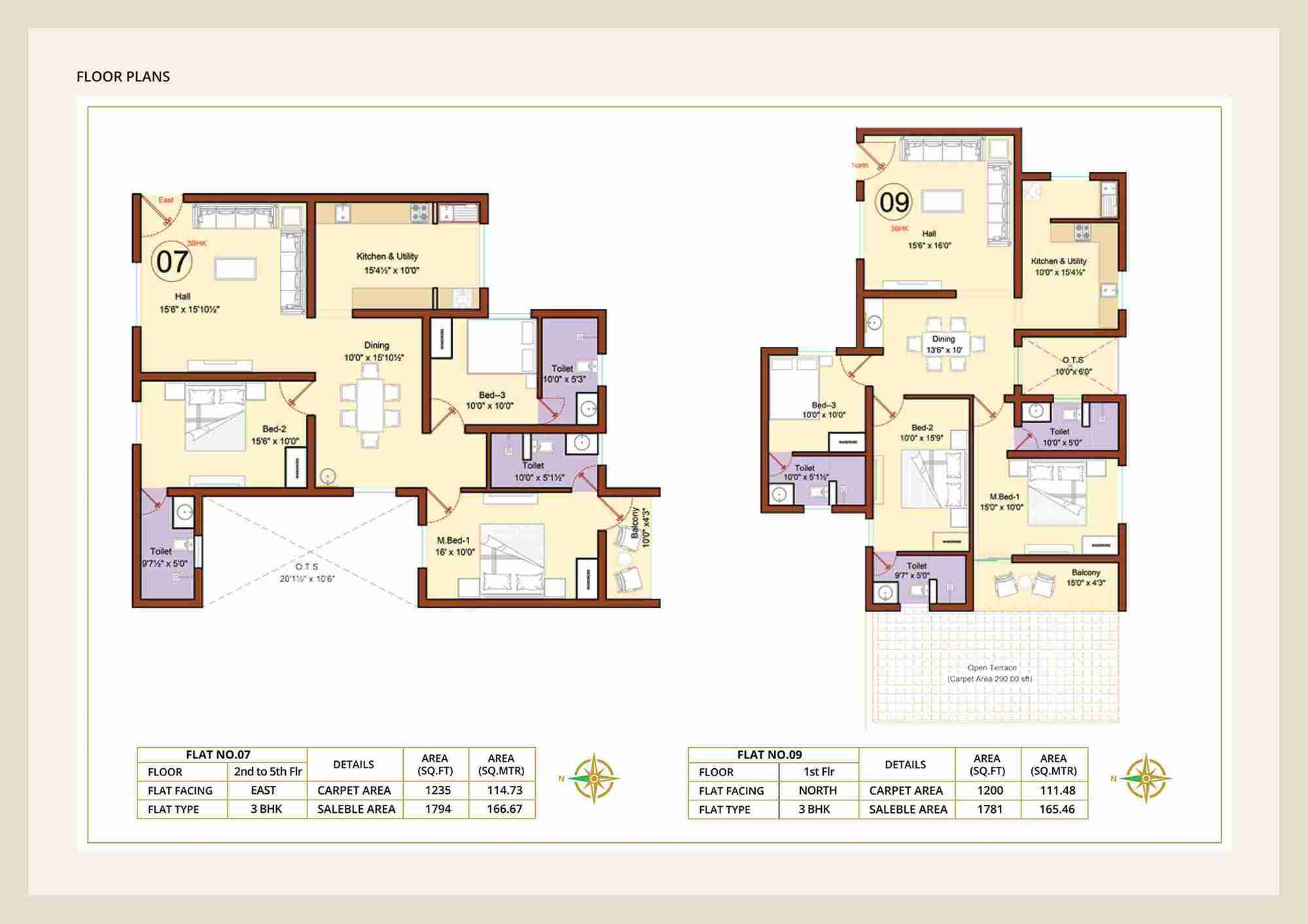 Diora Apartment 3BHK East facing floor plan 1794 sq-ft