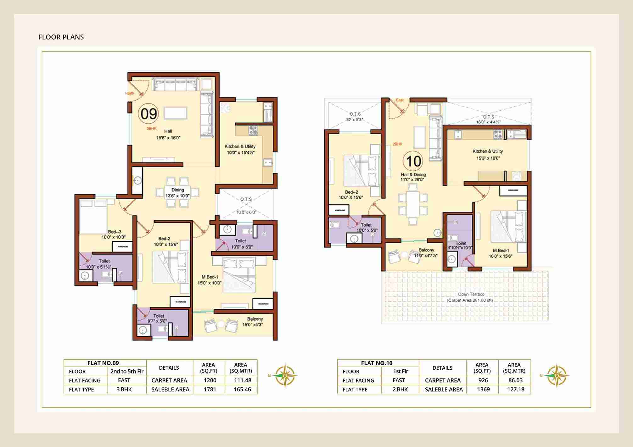 Diora Apartment 3BHK East facing floor plan 1781 sq-ft