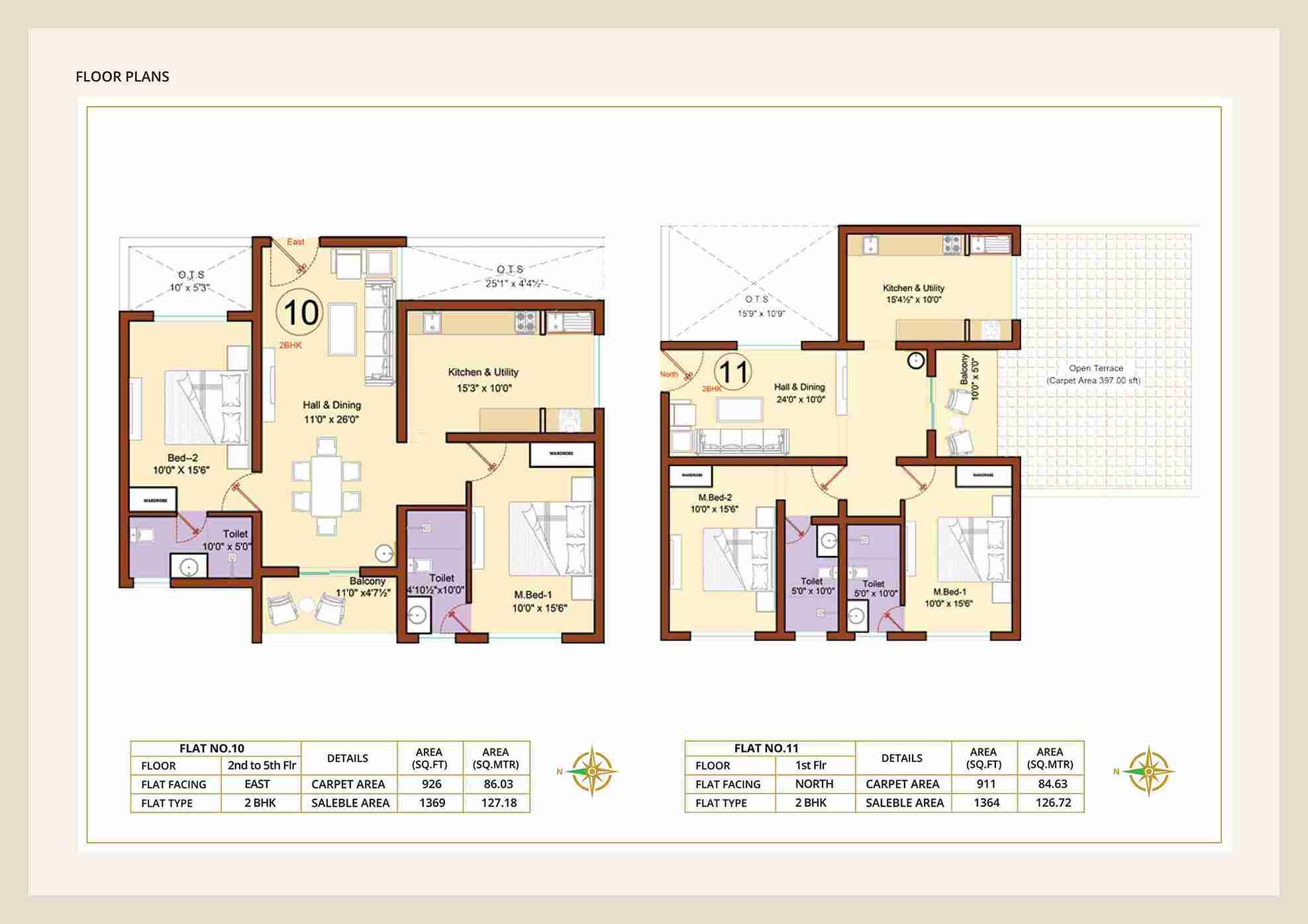 Diora Apartment 2BHK East facing floor plan 1369 sq-ft
