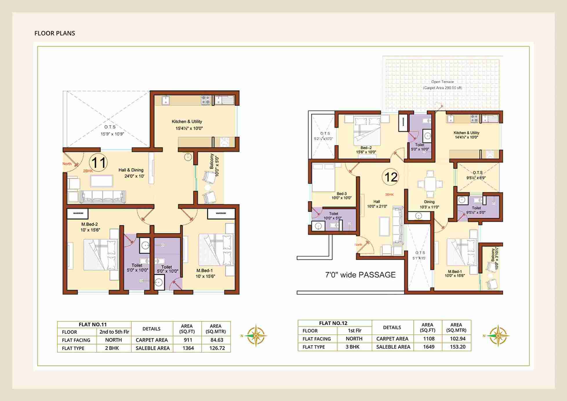 Diora Apartment 2BHK North facing floor plan 1364 sq-ft