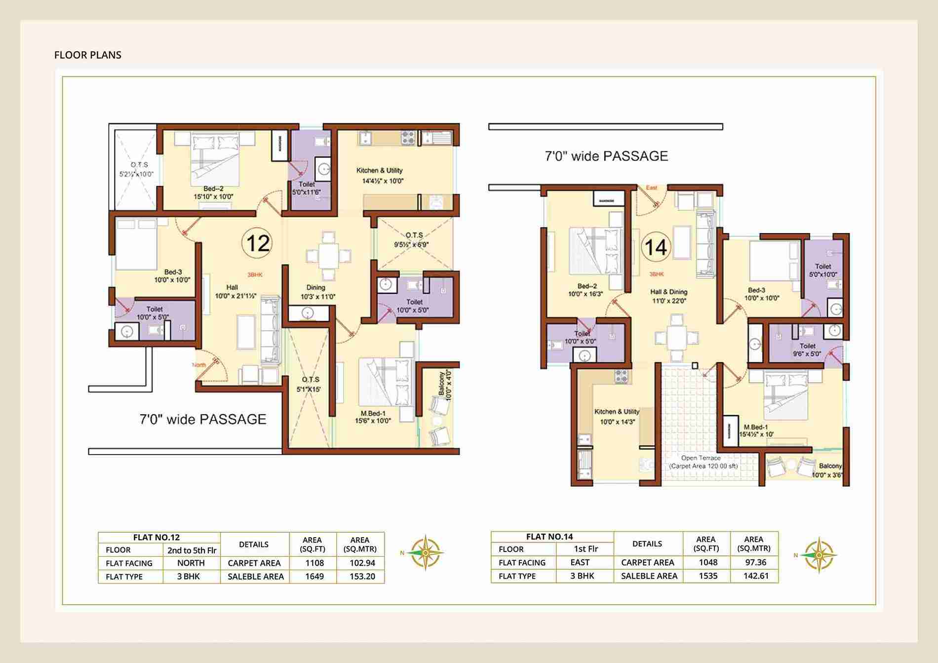 Diora Apartment 3BHK North facing floor plan 1649 sq-ft
