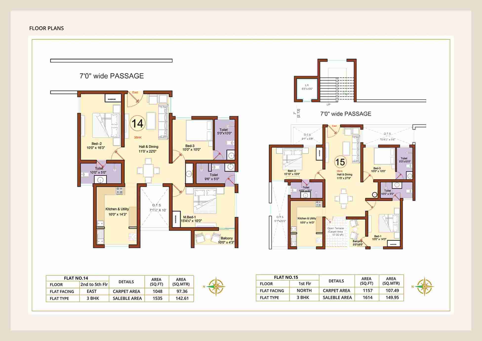 Diora Apartment 3BHK East facing floor plan 1535 sq-ft