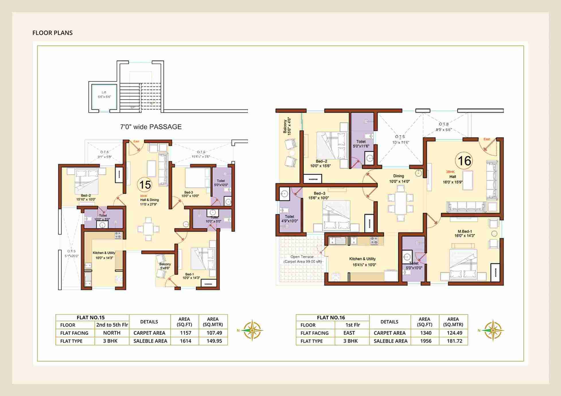 Diora Apartment 3BHK North facing floor plan 1614 sq-ft