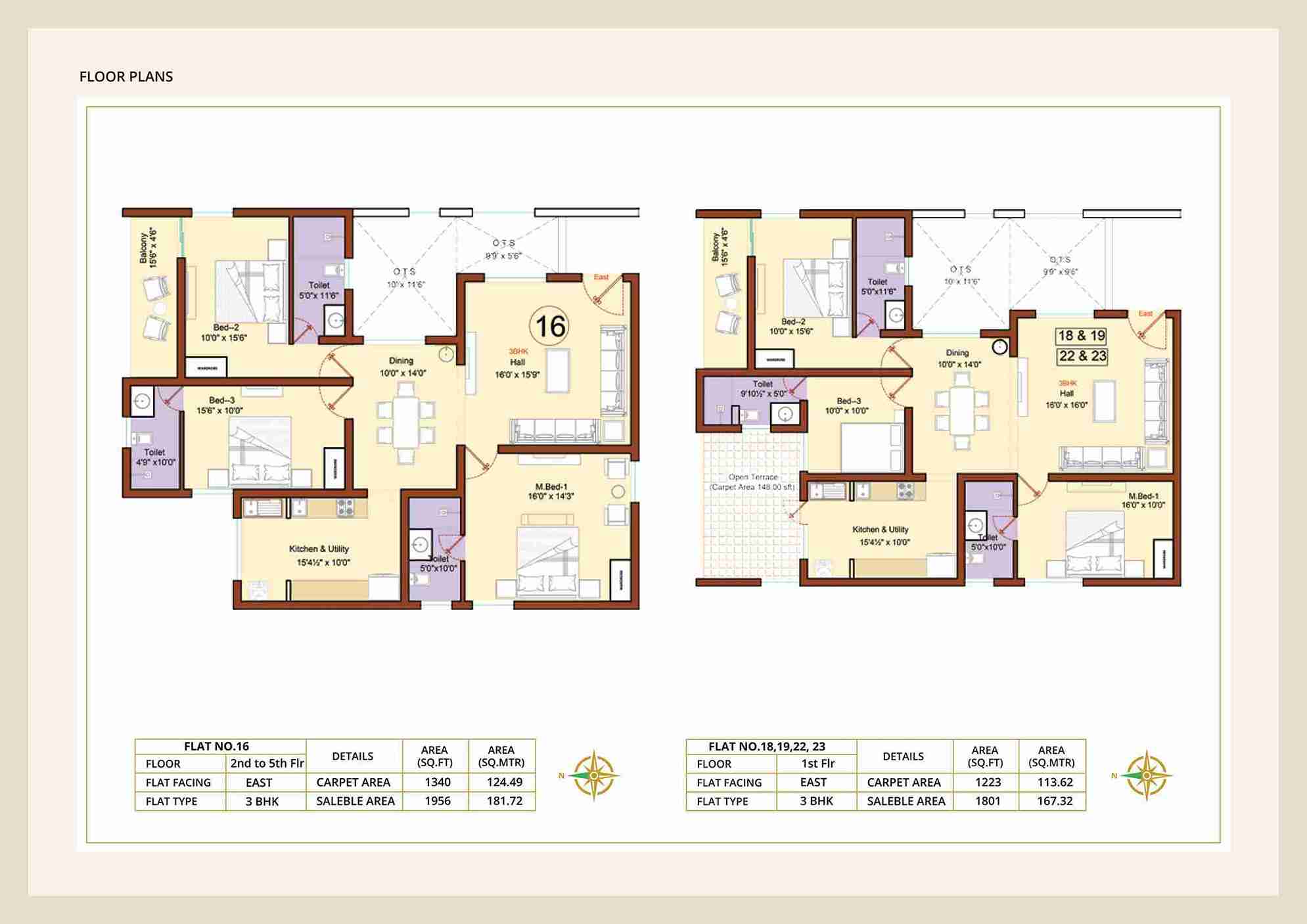 Diora Apartment 3BHK East facing floor plan 1956 sq-ft