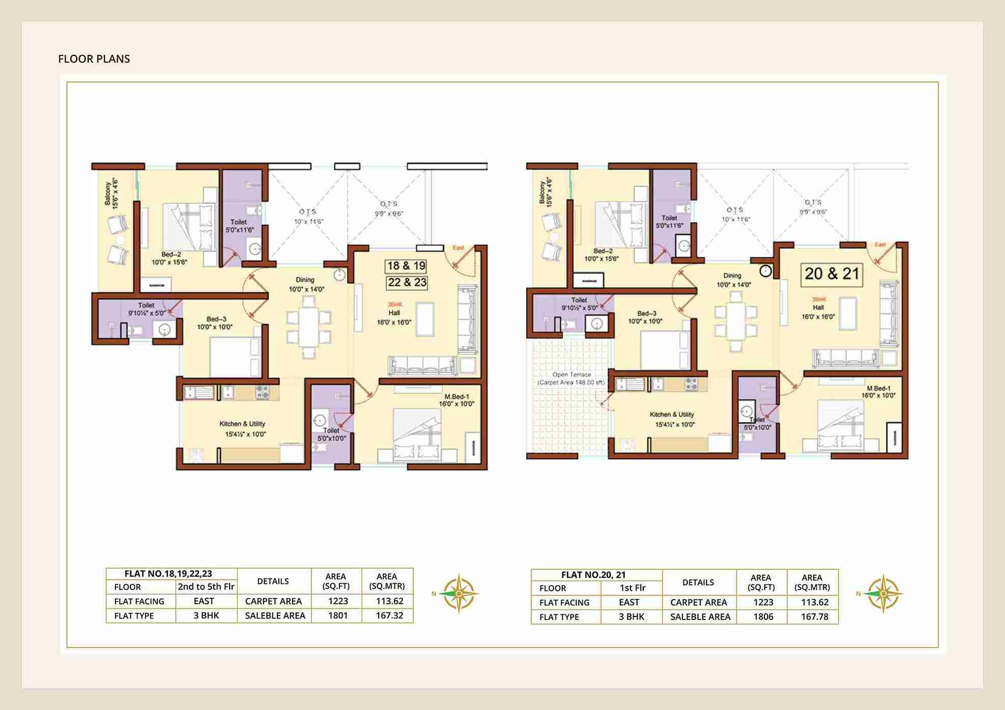Diora Apartment 3BHK East facing floor plan 1801 sq-ft